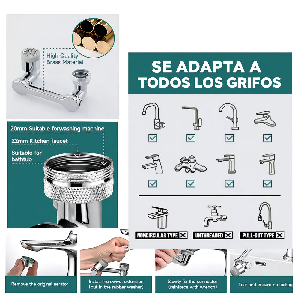 EXTENSOR GRIFO + SILICONA ANTISALPIQUE LAVAPLATOS AQUAHOME™