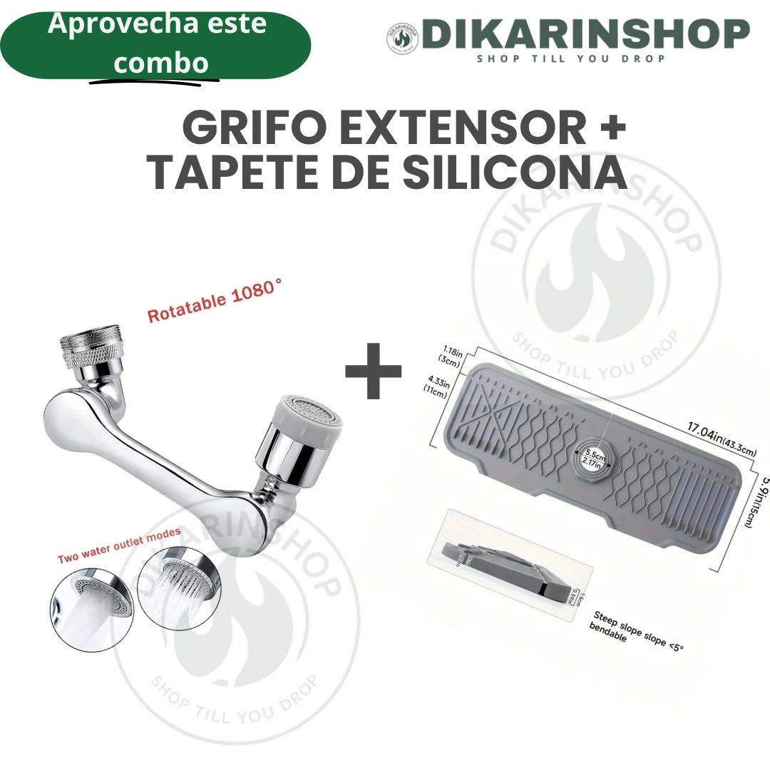 EXTENSOR GRIFO + SILICONA ANTISALPIQUE LAVAPLATOS AQUAHOME™