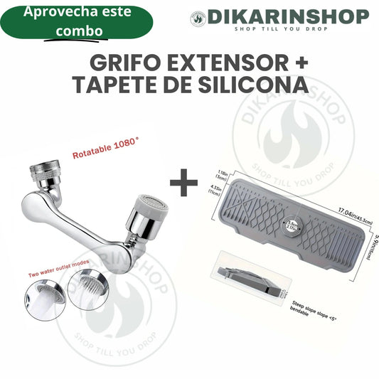 EXTENSOR GRIFO + SILICONA ANTISALPIQUE LAVAPLATOS AQUAHOME™